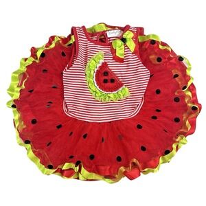 Emily Rose Watermelon Dress Girl's Red Striped Tutu Ribbon Bow Summer 2T